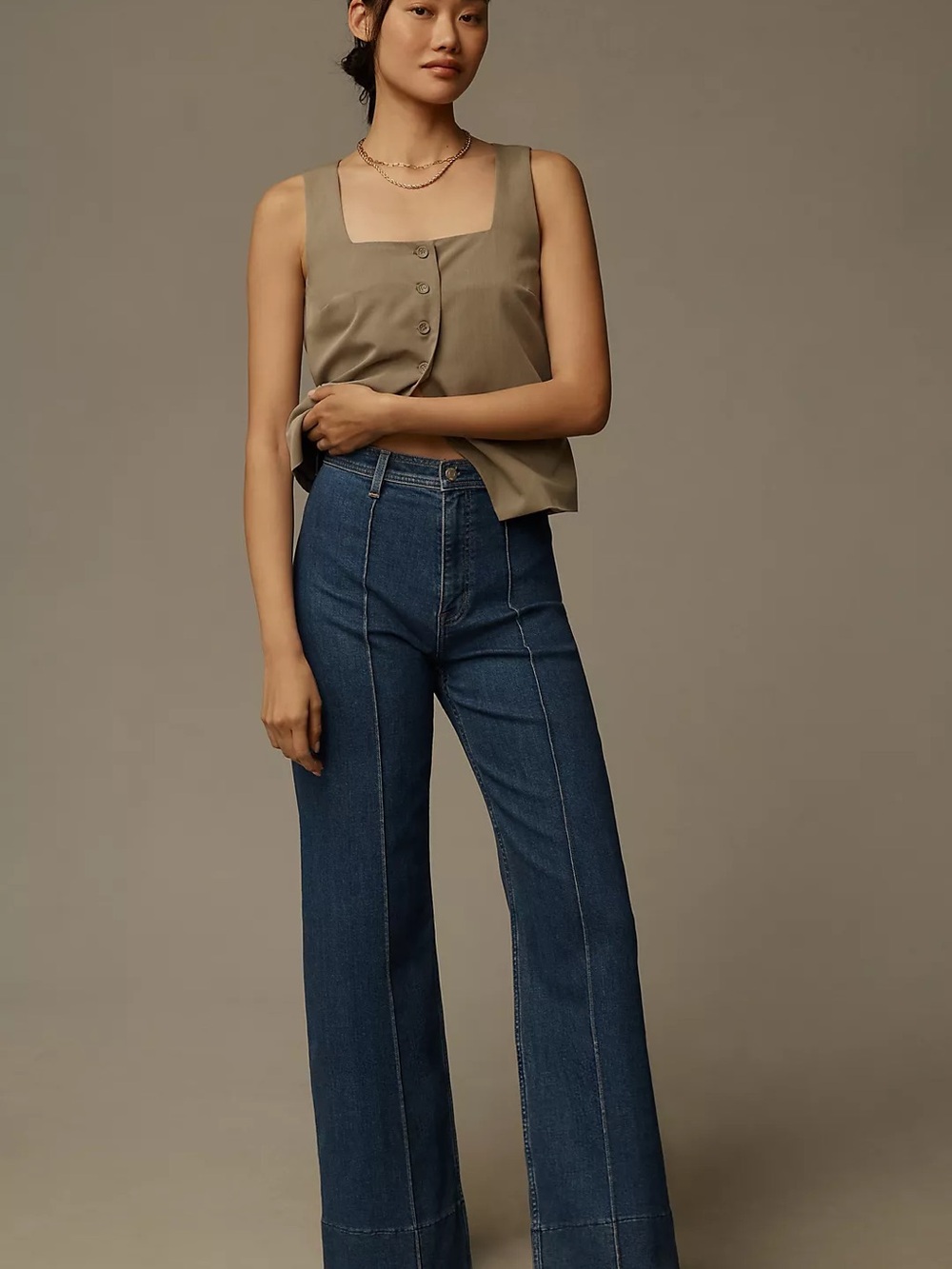 Anthropologie Pistola Penny Pintuck High-Rise Wide-Leg Ankle Jeans